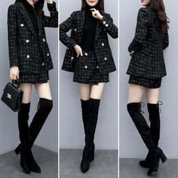 Two Piece Dress 2021 Autumn And Winter Fashion Small Fragrance Two-piece Thick Suit Skirt Women's Plaid Jacket Casual Pants Woolen
