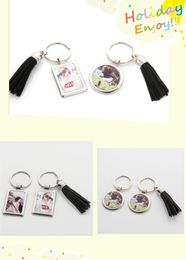 Party Sublimation Christmas Keychain With Black Tassel Zinc Alloy Key Chain Xmas Tree Hanging Pendant Valentine Day Present