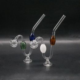 Colorful Oil Burner Pipe Portable Glass Water Pipes Serpentine Bent Type Thick Pyrex Downstem Rig Round of Small Glass Tobacco Bubbler Bowls for Smoking Accessories