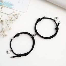 2021 Fashion 2pcs/set Paired Bracelet For Lovers Distance Magnet Couple Braslet Women Men Braided String Brazalete Stone Braclet