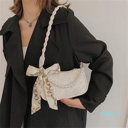 Cross Body Fashion Silk Scarf Pearl Underarm Bag French Stick Simple Autumn Texture Design One Shoulder Handbag
