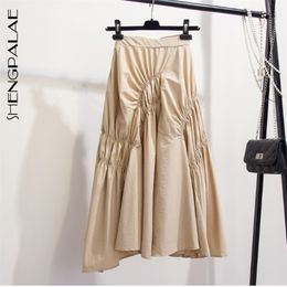 Fashion Autumn Irregular Pleated Skirt Women Solid Vintage Loose Casual Korean Faldas Mujer Moda Tide FV317 210427