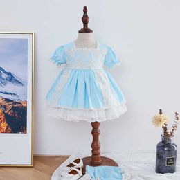 2PCS Toddler Lolita Princess Dress Infant Spanish Short Sleeve Frocks Bady Girls Birthday Party Bow Lace Gown Dresses For Child 210615