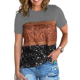 Summer Tops Women Leopard Print Patchwork T Shirt Casual Streetwear Short Sleeve O-Neck Tee Female Plus Size S-5XL 210522