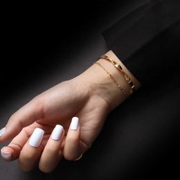 2021 New Stainless Steel Jewelry Double Layered Profiled Lip Chain Open Gold Bracelet Women's Fashion Bangle Bsz204 Q0720