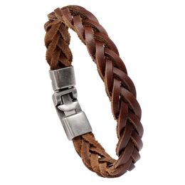 Tennis Vintage Brown Genuine Leather Braided Bracelets Zinc Alloy Easy-hooh Handmade Woven Bangles Women Men Retro Wristbands