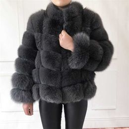 100% true fur coat Women's warm and stylish natural fox fur jacket vest Stand collar long sleeve leather coat Natural fur coats 210927