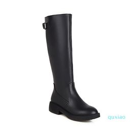 Boots 2021 Big Size 33-43 Winter Knee High Med Heels Round Toe Solid Colour Women Ladies Shoes Black Sliver