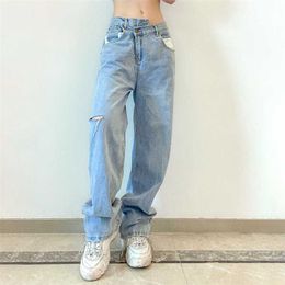 Autumn Fashion Women's Jeans largo gambe gamby jean abbigliamento vintage high street wear garers ragazze cargo pantaloni strappati per femmina 211129