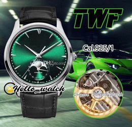 TWF Master Ultra Thin 3D Moon Enamel Cal A925 Atuomatic Mens Watch 39mm Steel Green Dial Stick Markers Leather Strap 1368420 2021 Edition HWJL Hello_Watch