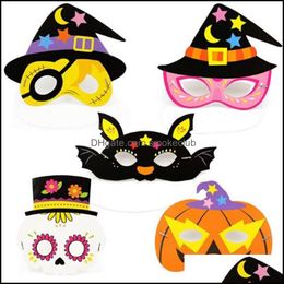 Festive Supplies Home & Garden Halloween Paper Mask Cartoon Children Masquerade Eye Carnival Party Bat Witch Pirate Skl Pumpkin Masks Drop D
