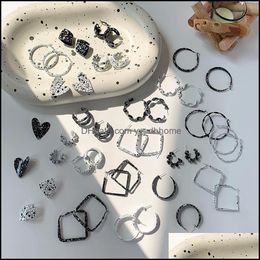 Hoop & Hie Earrings Jewellery Korean Fashion Black White Textured Contrast Colour 2021 Trend For Women Metal Geometric Shape Statement Drop Del