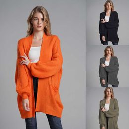 winter solid Colour loose cardigan sweater ladies large size fashion long-sleeved women's clothing 210527