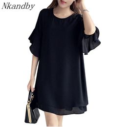 5XL 4XL 3XL Women Plus Size Dress Elegant Summer Loose Butterfly Sleeve Ladies Dresses Black Chiffon Oversized Vestidos Mujer 210331