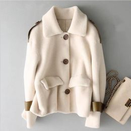 Women's Fur & Faux Warm Sheep Sheared Coat Female Single Breasted Thicker Wark Short One Grain Jackets Wq2382