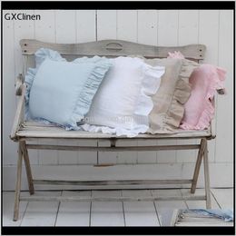 Nature Linen Ruffled Sham Solid Square Couch Cushion Sofa Pillow Covers Decorative Pillowcase With Falbala 2Pcs Case Ejo6K 7A43V