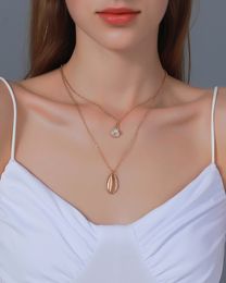 string choker Australia - Pearl String Pendant Double Shell Necklace Retro Simplicity Multi Layer Wear Choker Chain For Women Gift