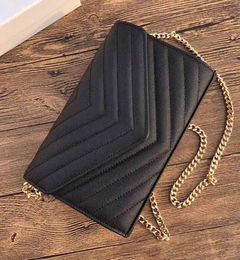 Women Bag Genuine Leather Chain Purse Clutch Lady Shoulder Bag Cowhide Handbag Presbyopic Card Holder Messenger Evening Bags Caviar