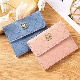 Women Wallets PU Leather Hasp Coin Purse Mini Small Bag Credit Card Holder Lady Short Tri-fold Embossing Pearl Snap Mini Wallet