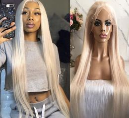 180% Heavy Density Front Lace Wigs White Blonde Colour 60 Silky Straight Chinese Virgin Human Hair Bleach Knots Fast Express Delivery