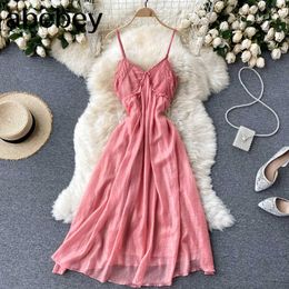 Women Korean Pleated Dress Sexy Sleeveless Backless A-line Party Dresses Summer Off Shoulder Holiday Beach Long Dress 210715