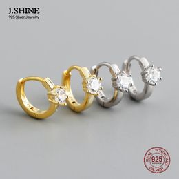 Hoop & Huggie JShine 100% 925 Sterling Silver Gold 8mm Huggies Circle Piercing Hoops Women Fashion Fine Jewelry Wedding Crystal Zircon Earri