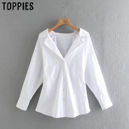 Toppies Women White Blouse Long Sleeve Tops P Solid Colour Blouses 210412