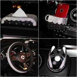 Car Seat Covers Bling Rhinestones Interior Decoration Crystal Tissue Box Air Vent Perfume Clip Phone Holder Pendant Accessories2160
