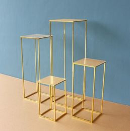 Flone Wedding Centrepieces Gold-Plated Cuboid Flower Stand Home Decoration Backdrop Shiny Metal Iron Rectangle Frame acrylic top