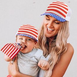 parent-child baseball caps American flag Independence Day pattern peaked hat breathable mesh sunhat Anti-Sweat Favour Cap anti-uv adjustable summer Hats WMQ831