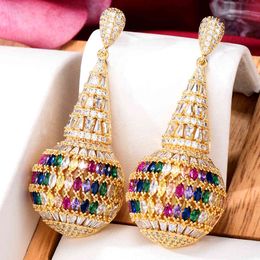 Brand Romantic Luxury Gorgeous Round Ball Pendant For Women Wedding Party CZ Dubai Bridal Earrings Trendy Jewelry