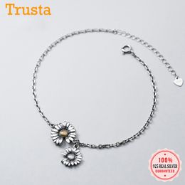 Trustdavis Authentic 925 Sterling Thai Silver Fashion Daisy Flower Anklets for Women Wedding Party Birthday S925 Jewellery DS1153