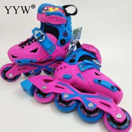 Children'S Skates Roller Kids Inline Adjustable Skating Sneakers Rollers Kid Rose Blue Boys Girls Wheels Shoes