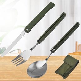 Portable Outdoor Camping Kitche Cutlery Folding Knife Fork Spoon Three Piece Set Dishware Picnic Hiking Convenient Tableware