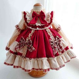 Spring Dresses For Kids Girl 2021 Baby Little Girls Long Sleeve Red Vintage Lolita Princess Dress Clothes For Birthday Party G1129