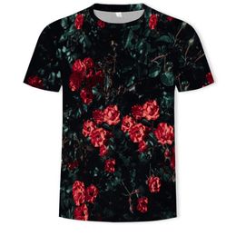 Summer Fashion Men Women Sweatshirt 3D Print Rose Flower T Shirt Short Sleeve Hip Hop Top Harajuku Pullover 2021 Men's T-Shirts