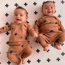 Toddler Boys 100% Cotton Pyjama Sets Fashion Star Pattern Outfit Long Sleeve Spring T-shirt and Pants Suits 210619