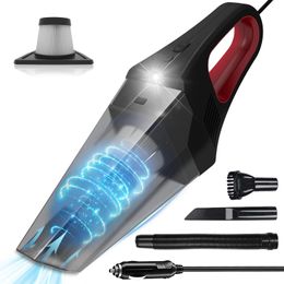 Car Vacuum Cleaners Handheld 6000Pa Wet and Dry Strong Suction Cars Vac High Power for Interior Cleaning with LED Light DC 12V Lightweight Portable Vacuum-Cleaner