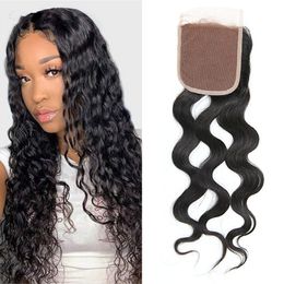 Brazilian Human Hair 4x4 Lace Closure Natural Wave Top Closures with Baby Hair Bleached Knots