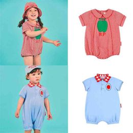 Korean Baby Boys and Girls Summer Romper Super Lovely Toddler Clothes Apple Pattern Onesie Bbay 210619