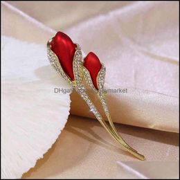 Pins, Brooches Jewelry Luxury Brooch Korean Fashion Elegant Tip Pin Fl Of Drill Red Flowers Dress Ornaments Drop Delivery 2021 Yvjdm