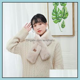 Scarves & Wraps Hats, Gloves Fashion Aessories S2626 Winter Womens Plush Imitation Rabbit Fur Scarf Crossed Faux Thick Warm Drop Delivery 20
