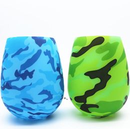 NEWReusable Camouflage Unbreakable Mugs 12oz Silicone Wine Glasses Stemless Wines Tumbler Shatterproof Egg Cups Outdoor Beer SEAWAY RRF12165