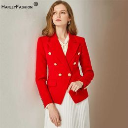 HarleyFashion European American Women Casual Blazer Double Breasted High Quality Red Blazers 211019