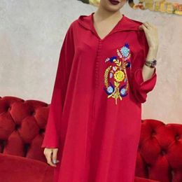 -Этническая одежда Дубай Abaya Длинное платье для одежды Женщины Цветочные 2021 Весна Летние Мода Мода Рукава с капюшоном Мусульманские Элегантные Макси Платья Femme