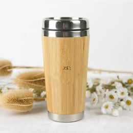 450ml Bamboo Tumblers Natural Stainless Steel Water Bottle Reuseable Portable Travel Mugs Cups GWD11241