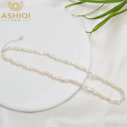 ASHIQI Natural Freshwater Pearl Choker Necklace Baroque pearl Jewellery for Women wedding 925 Silver Clasp Whole 2021 trend