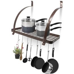 Bronze Iron 8 Hooks Pan Holder Shelf Rack Hanging Bathroom Hanger Kitchen Organizer Multi-use Shelf Cup Bowl Pot Storage Rack Home Decor