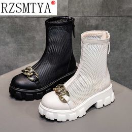 Breathable Mesh Hollow Sandals Plus Big Size 42 43 Summer Breathable Platform Boots Thick Sole Women Back Zipper Boots Y0910