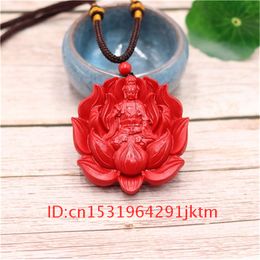 Amulet Guanyin Gifts Pendant Jewellery Hand Woman Fashion Carved Cinnabar Charm Chinese Necklace Red Men Organic Natural